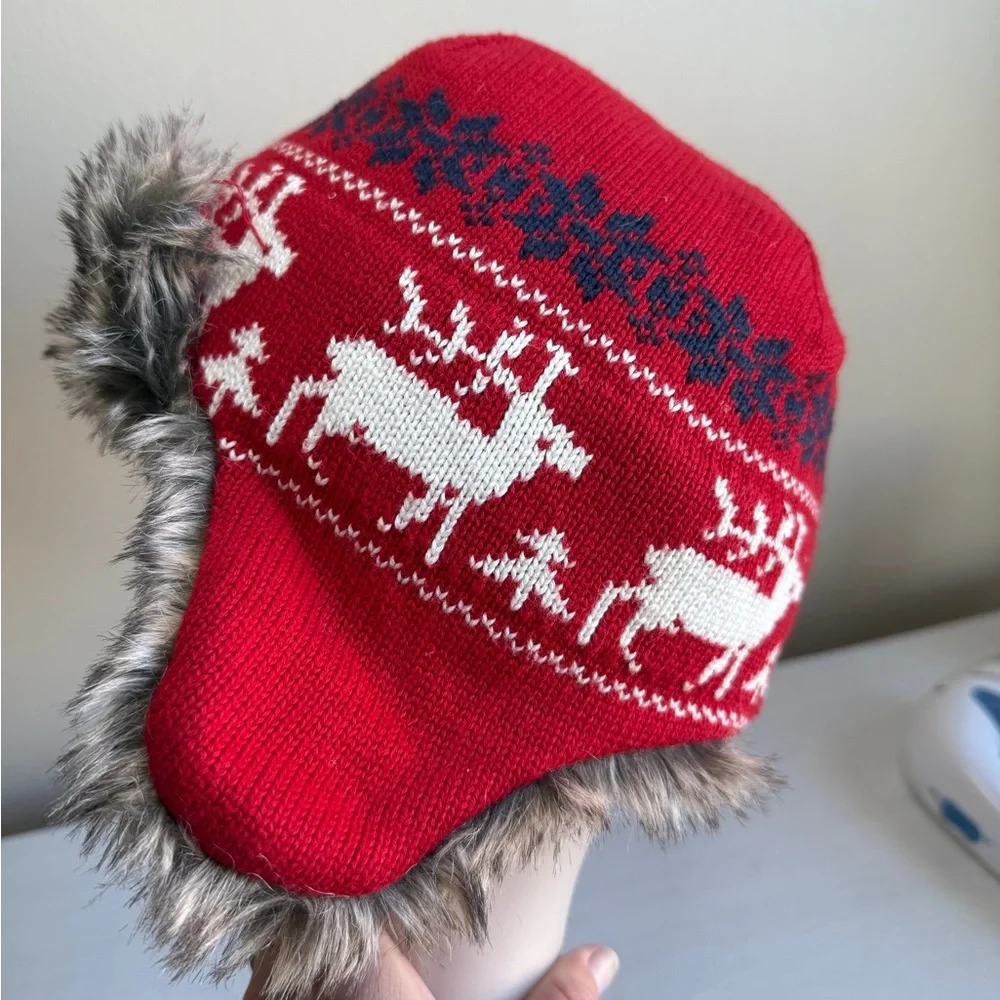 Janie & Jack Fair Isle Trapper Hat Faux Fur Sz 2-3T